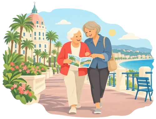 Accompagnante Mamie Lucette et une senior en promenade à Nice
